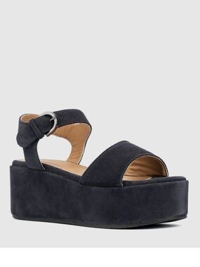 Aquatalia Dinah Ankle Strap Navy Platform Suede Wedge Sandal Size 10 NIB